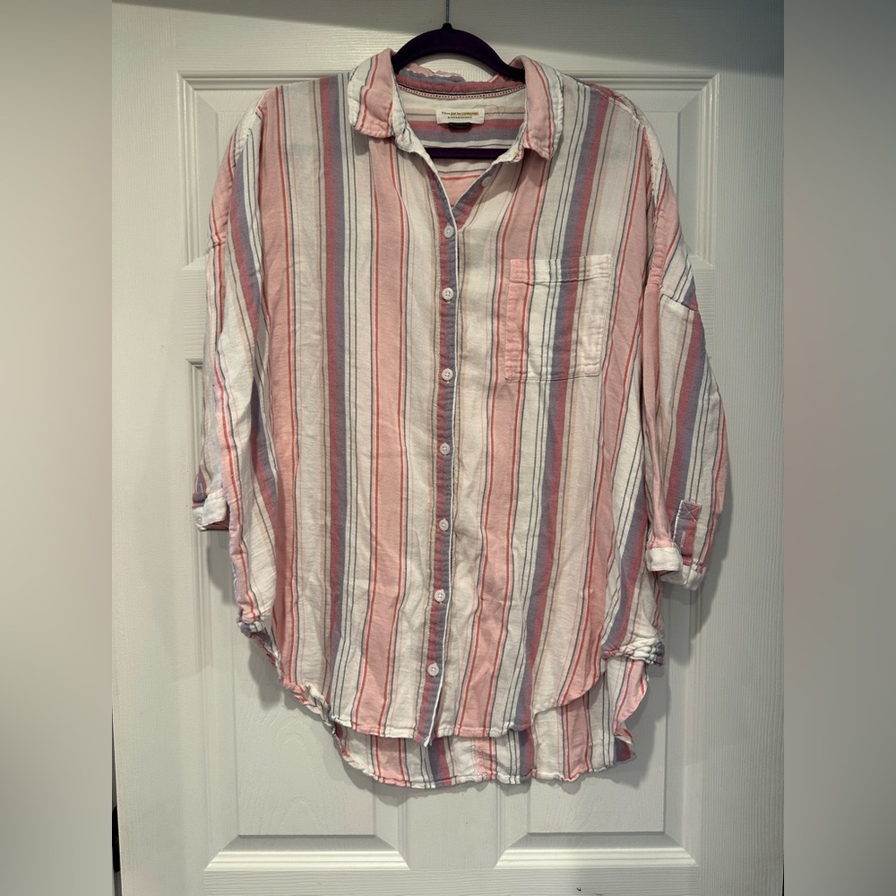 Anthropologie Women's Pilcro Shirt Top Multicolor Texture Seam Plaid Button M/L